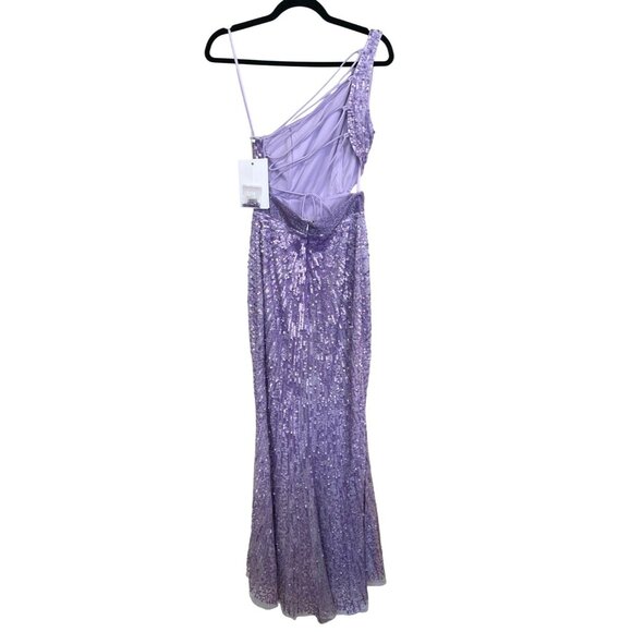 Mac Duggal Purple Sequined One Shoulder Lace Up Gown Dress Sz 0 NWT - Picture 5 of 8